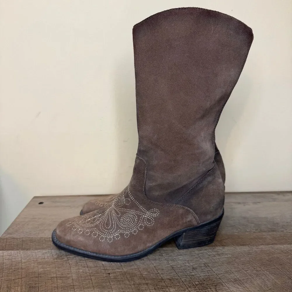 Dr. Scholl's Lasso western boots brown suede embroidered stitching 8.5 shoes - Picture 1 of 8